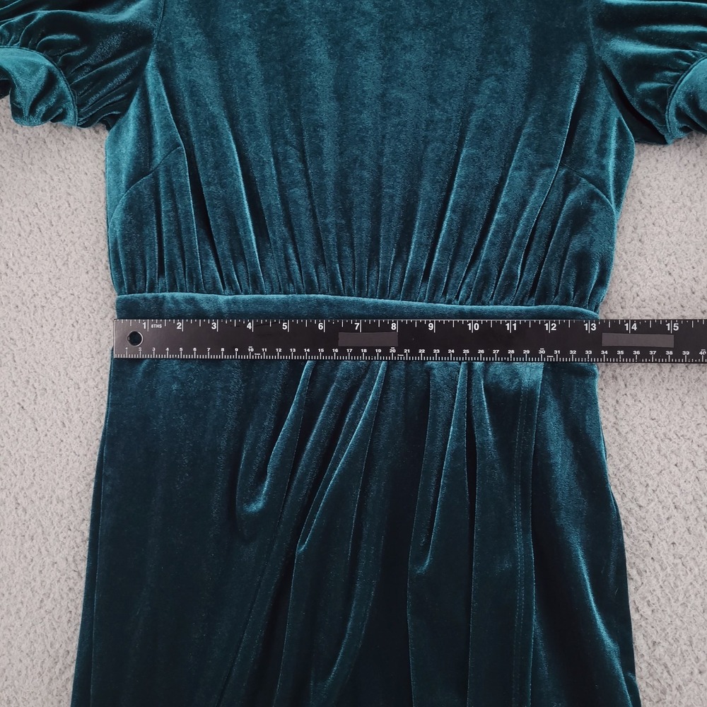 YUMI KIM Dress Size MEDIUM Tamra Midi Jewel Emerald Velvet Puff Sleeve - Picture 12 of 16